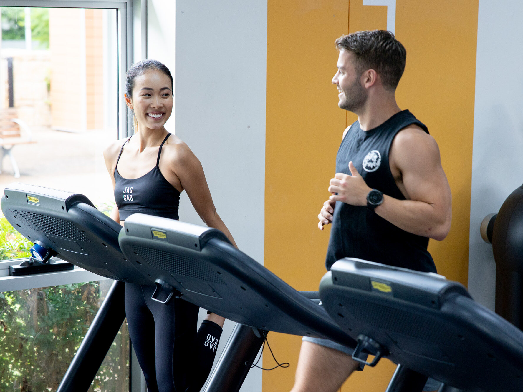 Adults running on treadmill
